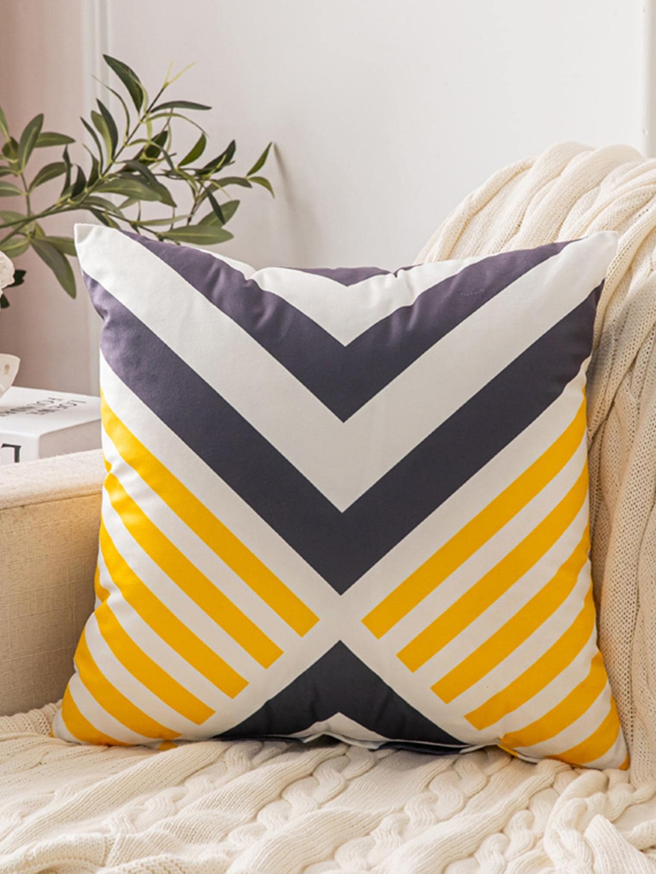 1入組條紋圖案和幾何圖案靠墊套不附帶現代幾何樣式裝飾靠墊套適用於沙發 - 彩色 - 查看 1