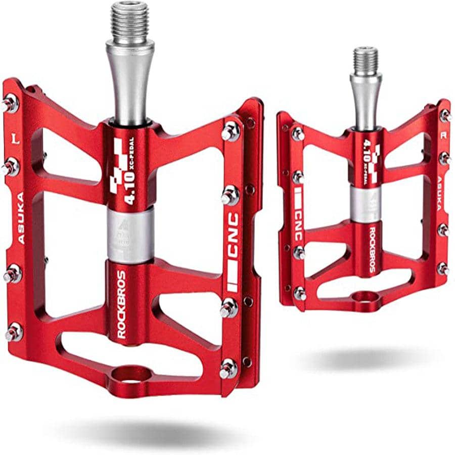 ROCKBROS 4 Bearings Mountain Bike Pedals MTB Padals Platform Flat Bike Pedals Aluminum Alloy 9/16" - Red - View 1