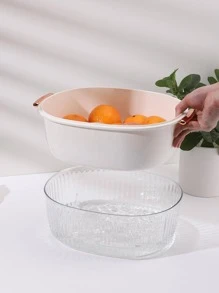 1pc PVC Drain Basket, Modern White Clear Double-layer Fruit And Vegetable Drain Basket For Kitchen - White - View 1