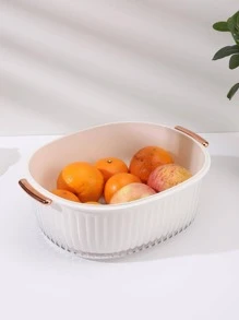 1pc PVC Drain Basket, Modern White Clear Double-layer Fruit And Vegetable Drain Basket For Kitchen - White - View 4