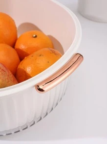 1pc PVC Drain Basket, Modern White Clear Double-layer Fruit And Vegetable Drain Basket For Kitchen - White - View 5