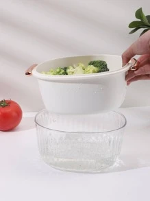 1pc PVC Drain Basket, Modern White Clear Double-layer Fruit And Vegetable Drain Basket For Kitchen - White - View 9
