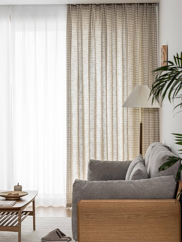 Gingham Pattern Single Panel Curtain, Modern Geometric Pattern Curtain