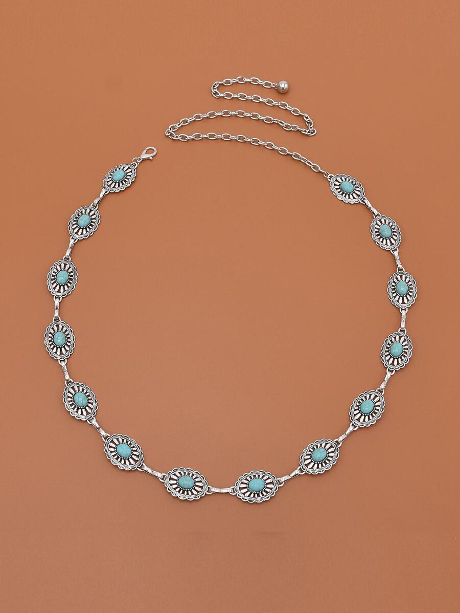 1 件女式绿松石装饰波西米亚链条腰带，适用于万圣节夏季、秋季、秋季、万圣节礼服装饰 - 銀色 - 查看 1