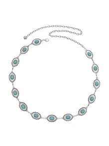 1 件女式绿松石装饰波西米亚链条腰带，适用于万圣节夏季、秋季、秋季、万圣节礼服装饰 - 銀色 - 查看 3