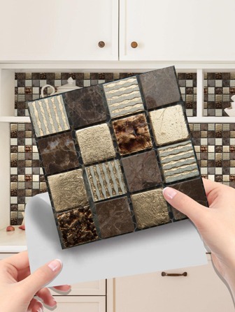 10 件/套马赛克图案墙砖贴纸，现代色块 PVC 即剥即贴家用防溅板瓷砖，翻新贴纸剥离墙板，墙纸，壁纸，春季装饰品让您的家焕然一新，拉玛装饰贴纸