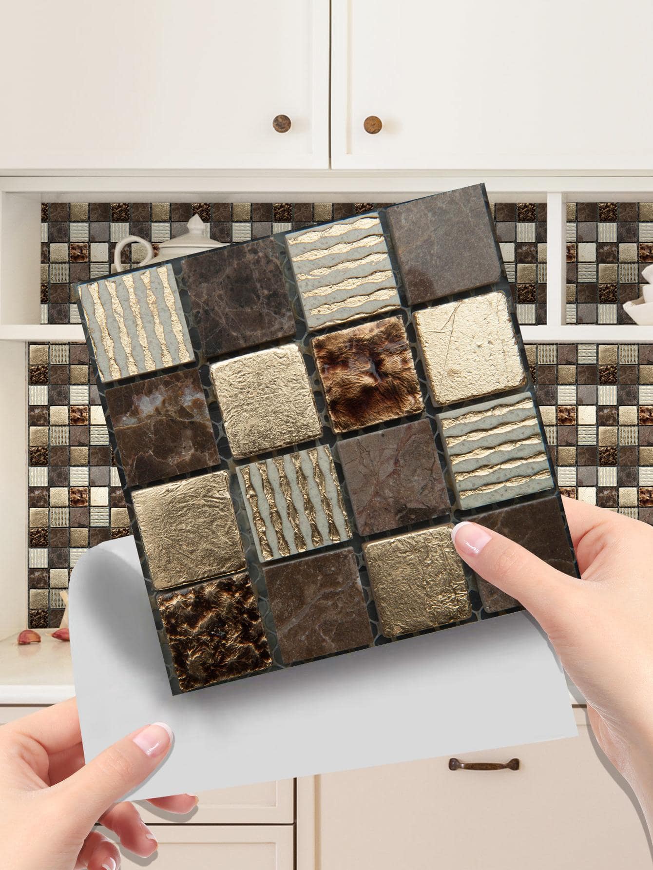 10pcs/Set Mosaic Pattern Wall Tile Sticker, Modern Color Block PVC Peel And Stick Backsplash Tile For Household, Renovation Stickers Peel Wall Panels, Wall Paper, Wallpapers, Spring Decoration Items Refresh Your Home, Rama Decoration Stickers