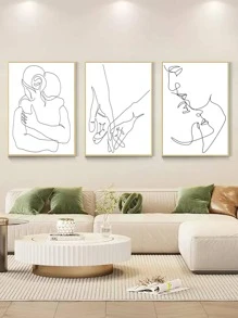3 Cái/bộ Sợi Hóa Học Unframed Tranh Hiện Đại Trừu Tượng Hình Đồ Họa Treo Tường Tranh Nghệ Thuật Cho Trang Trí Tường Nhà - Đen và trắng - Xem 3