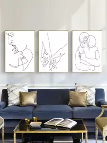 3 Cái/bộ Sợi Hóa Học Unframed Tranh Hiện Đại Trừu Tượng Hình Đồ Họa Treo Tường Tranh Nghệ Thuật Cho Trang Trí Tường Nhà - Đen và trắng - Xem 1