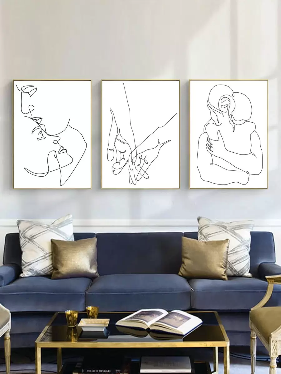 3 Cái/bộ Sợi Hóa Học Unframed Tranh Hiện Đại Trừu Tượng Hình Đồ Họa Treo Tường Tranh Nghệ Thuật Cho Trang Trí Tường Nhà - Đen và trắng - Xem 1