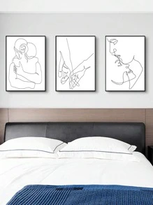 3 Cái/bộ Sợi Hóa Học Unframed Tranh Hiện Đại Trừu Tượng Hình Đồ Họa Treo Tường Tranh Nghệ Thuật Cho Trang Trí Tường Nhà - Đen và trắng - Xem 4