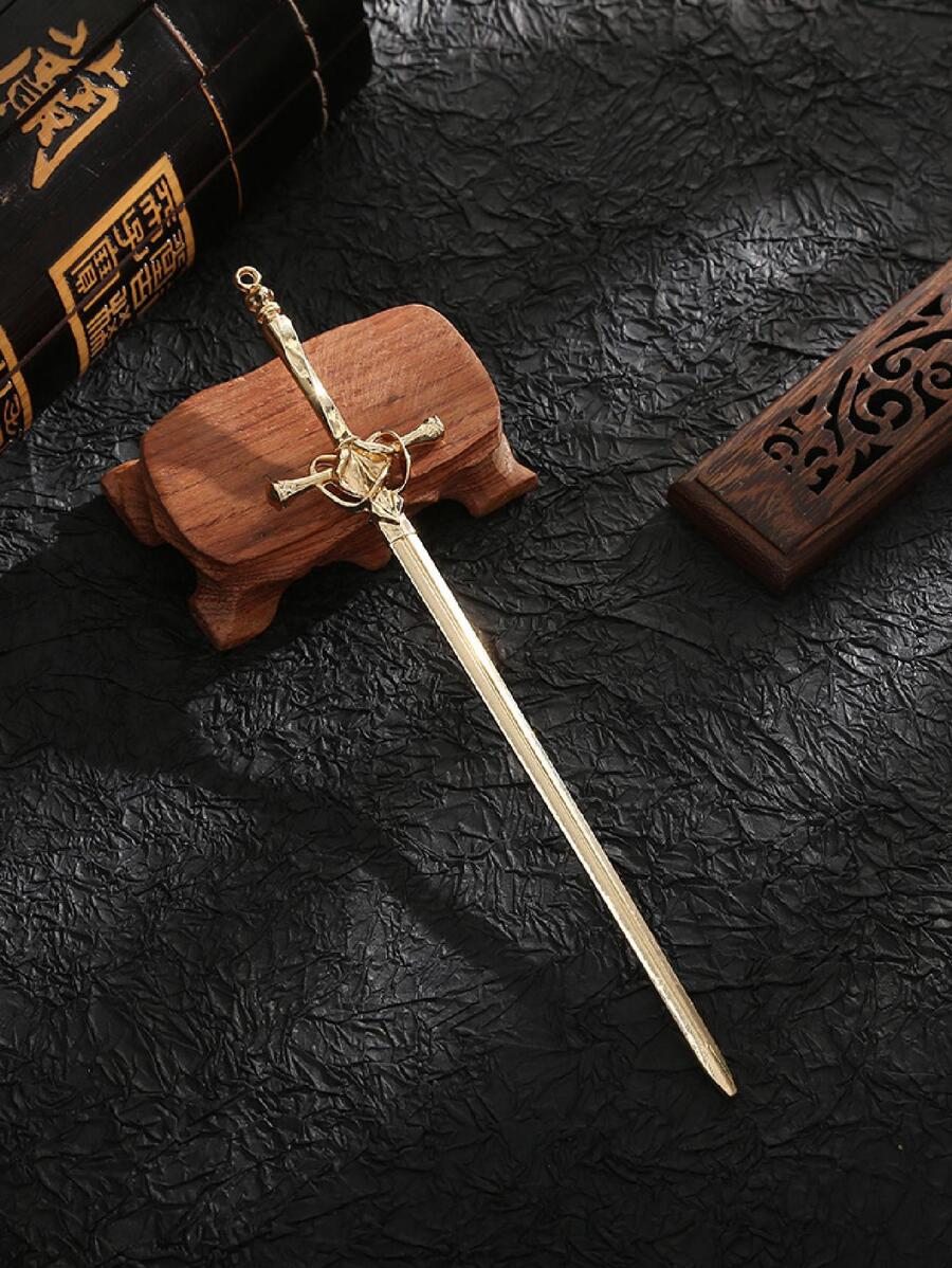 1pc Women's New Chinese Style Ancient Sword Hair Clip, 20cm/7.87in, Decorative Hair Accessory, Hair Accessories, Head Accessories - Gold - View 1