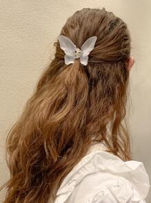 1入組女士白色蝴蝶設計時尚發髻夾，可愛的髮飾 - 白色 - 查看 3