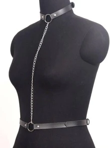 1pc Women Ring Linked Punk Harness Belt, For Party Decoration Halloween - Black - View 4