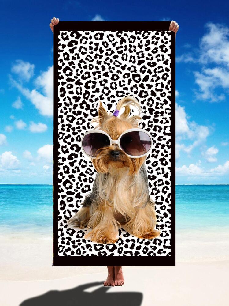 1pc Dog Pattern Beach Towel, Modern Microfiber Absorbent Swimming Towel For Outdoor - Black and White - View 1