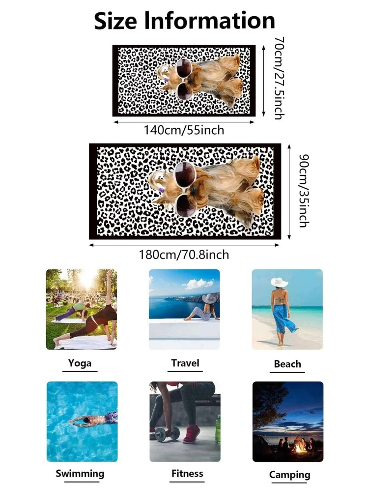 1pc Dog Pattern Beach Towel, Modern Microfiber Absorbent Swimming Towel For Outdoor - Black and White - View 3