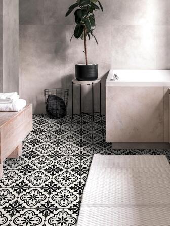 SUPSTICKER 12/24pcs Moroccan Style Black And White Waterproof Non-Slip Floor Stickers, Self-Adhesive Ceramic Tile Stickers For Kitchen, Bathroom, Wear-Resistant Patterned Tiles, 2 Sizes Available: 7.87x7.87, 11.81x11.81 Inches,Stickers,Wall Decal, Vinyl Decal For Home Decorations,Spring Decoration Items Refresh Your Home,Rama Decoration Stickers Floor Tiles Flooring Floor Tiles Self Adhesive Floor Tiles Peel Stick Living Room Decor Room Decor
