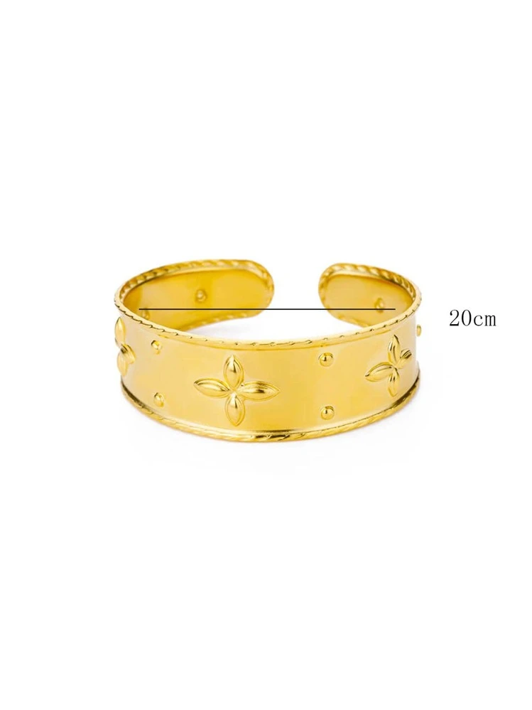 1pc Stainless Steel European & American Fashion Personalized Cross Decor Cuff Bangle C Design Simple Bangle - Yellow Gold - View 6