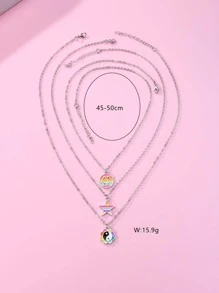 3入組/套女孩和平標誌，五角星，向日葵形狀鋅合金彩色油滴吊墜項鍊，適合日常佩戴和作為珠寶禮物