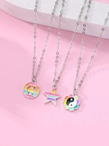 3入組/套女孩和平標誌，五角星，向日葵形狀鋅合金彩色油滴吊墜項鍊，適合日常佩戴和作為珠寶禮物