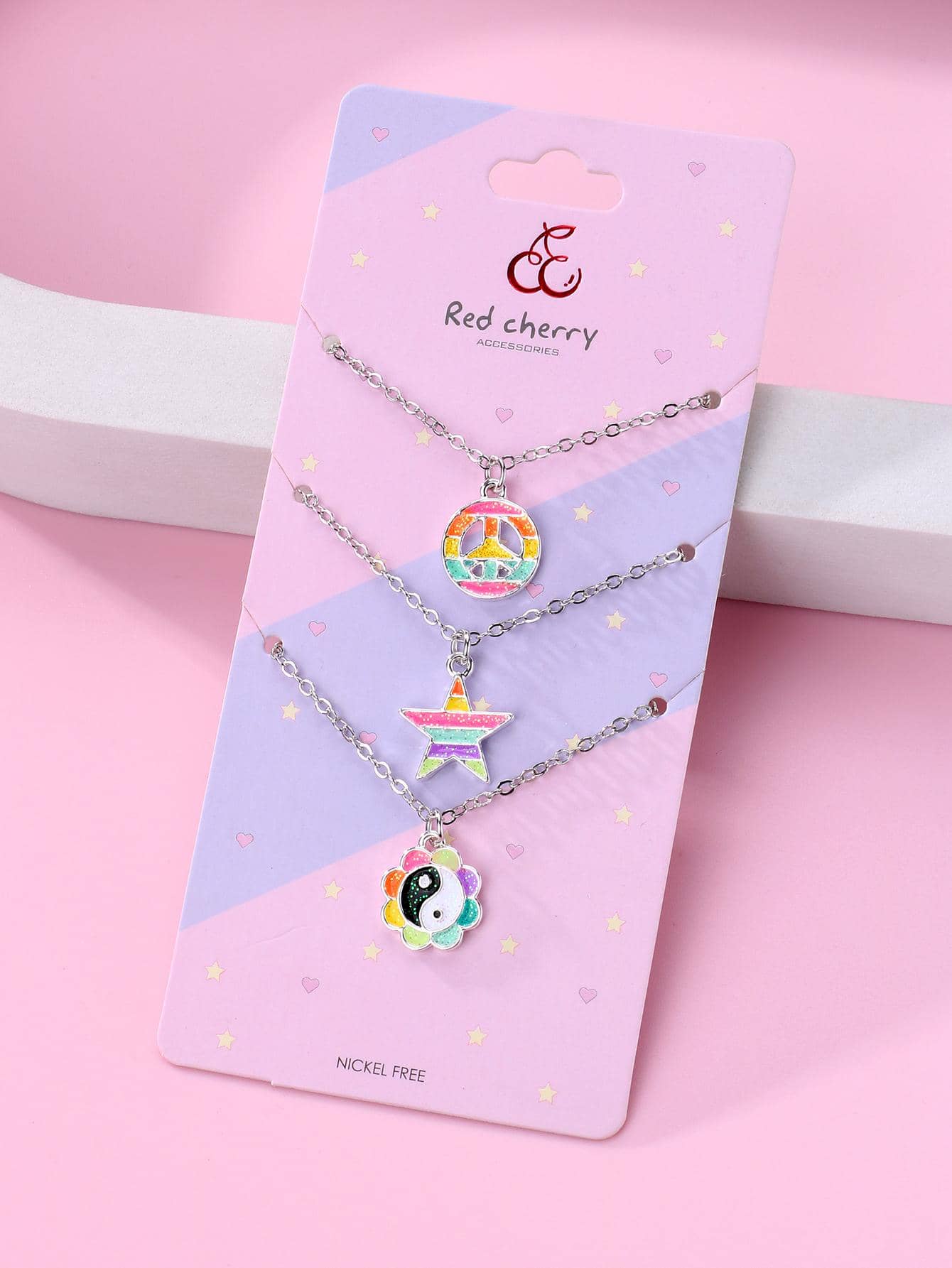 3入組/套女孩和平標誌，五角星，向日葵形狀鋅合金彩色油滴吊墜項鍊，適合日常佩戴和作為珠寶禮物