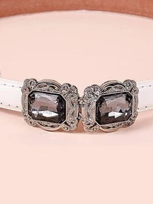 1pc Women Rhinestone Decor Symmetrical Buckle Fashionable Belt For Daily Decoration