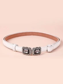 1pc Women Rhinestone Decor Symmetrical Buckle Fashionable Belt For Daily Decoration