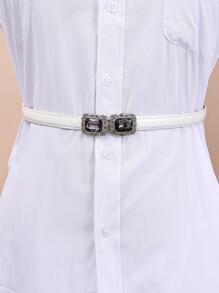 1pc Women Rhinestone Decor Symmetrical Buckle Fashionable Belt For Daily Decoration