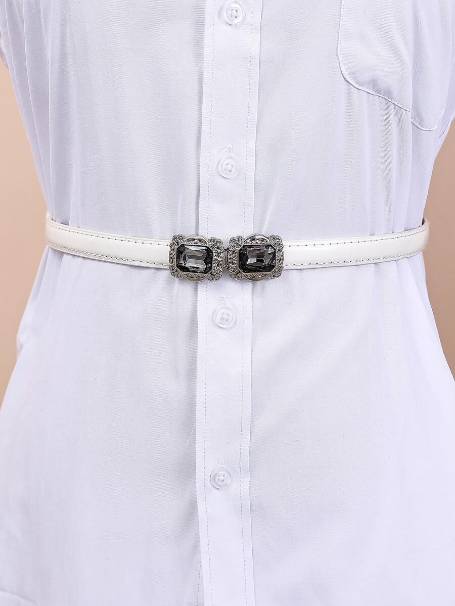 1pc Women Rhinestone Decor Symmetrical Buckle Fashionable Belt For Daily Decoration
