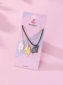 3pcs Girls Star Pattern Rhinestone Decor Zinc Alloy Geometric Pendant Necklace For Friend's Gift - Multicolor - View 5