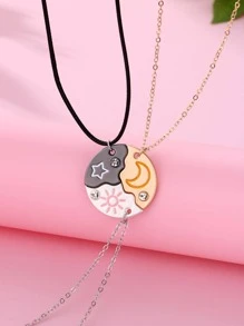 3pcs Girls Star Pattern Rhinestone Decor Zinc Alloy Geometric Pendant Necklace For Friend's Gift - Multicolor - View 4