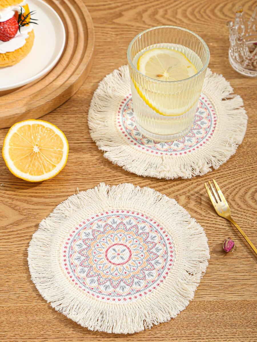 1 PC Polyester Coaster, Boho Tua Rua Trang Trí Bện Chi Tiết Uống Coaster Cho Nhà Bếp - Nhiều màu - Xem 1