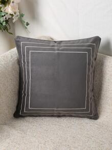 1pc Simple Square Pattern Dark Grey Cushion Pillow, Modern Soft Throw Pillow For Household - Dark Grey - View 1