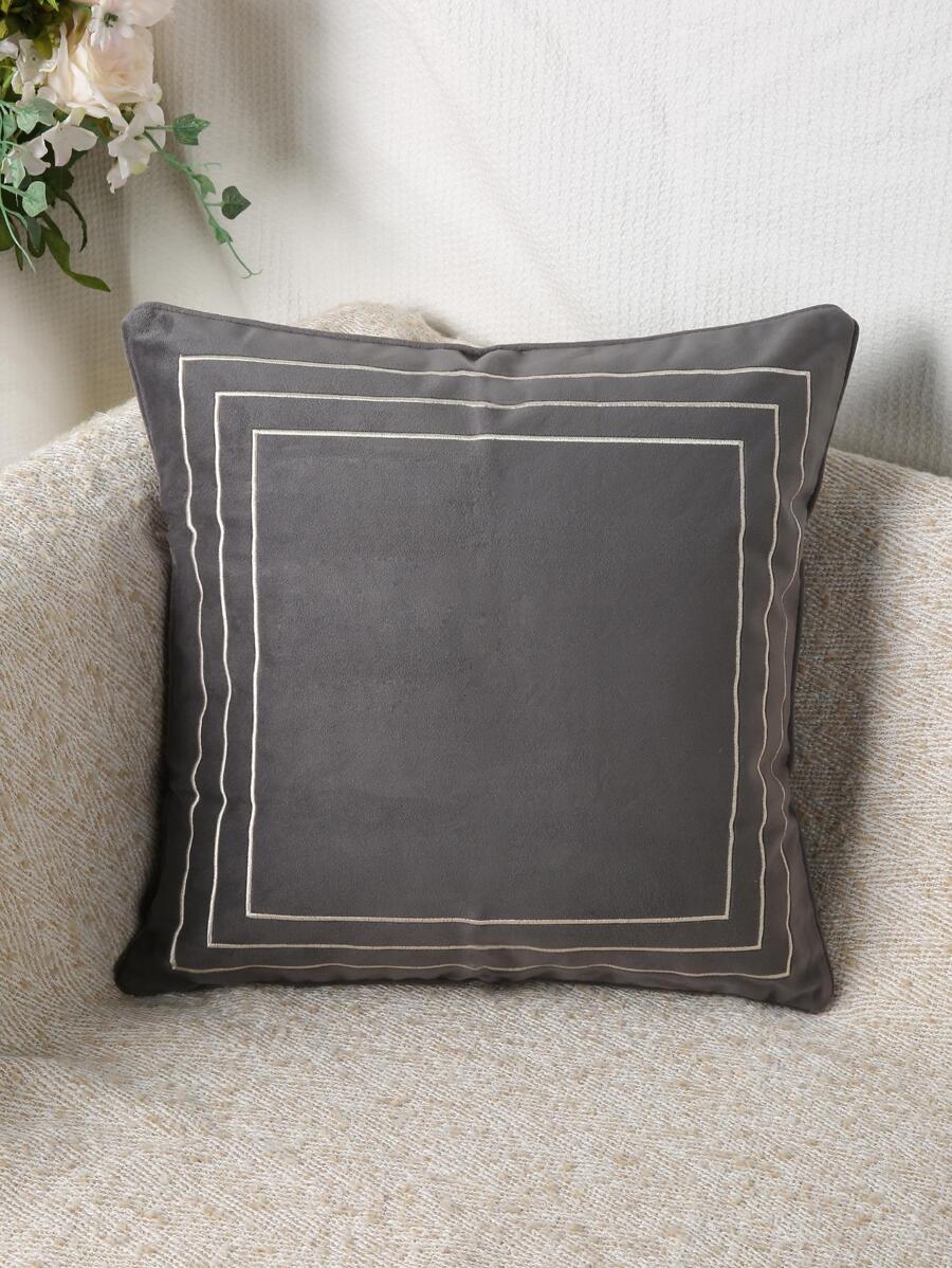 1pc Simple Square Pattern Dark Grey Cushion Pillow, Modern Soft Throw Pillow For Household - Dark Grey - View 1
