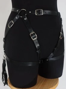 1pc Women Tassel Decor Punk Harness Garter Belt, For Party Decoration - Black - View 5