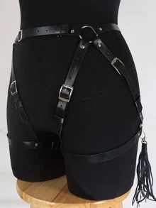 1pc Women Tassel Decor Punk Harness Garter Belt, For Party Decoration - Black - View 2