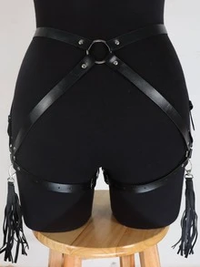 1pc Women Tassel Decor Punk Harness Garter Belt, For Party Decoration - Black - View 3
