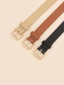 3pcs Women Black Khaki Rectangle Buckle Fashionable Belt For Daily Decoration - Multicolor - View 3