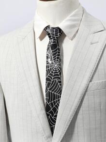 1pc Men's Fashion Spider Web Graphic Necktie, Suitable For Party, Holiday, Gift, Matching Men Necktie - Black - View 2