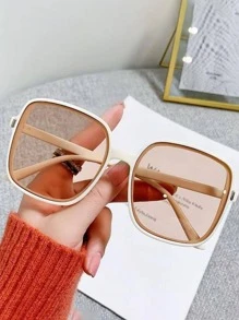 1 Pair Women Square Ombre Gradient Versatile , Practical & Minimalist Design Glasses - Yellow - View 1