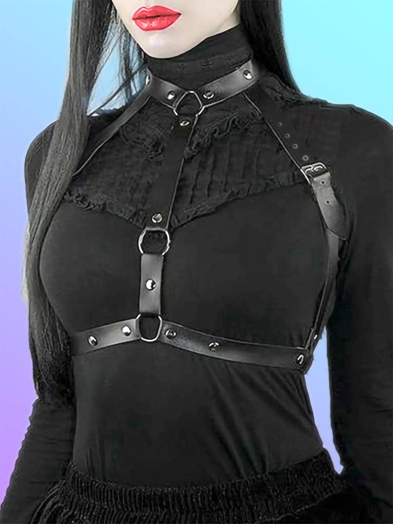 1入組女性環鏈龐克背帶適合派對裝飾用品 - 黑色 - 查看 1