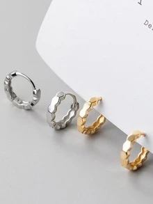 1 Đôi Hợp Kim Đồng Bóng Hình Học Đa Giác Mặt Đôi Khuyên Tai Vòng Cho Nữ - Bạc - Xem 3