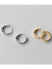 1 Đôi Hợp Kim Đồng Bóng Hình Học Đa Giác Mặt Đôi Khuyên Tai Vòng Cho Nữ - Bạc - Xem 2