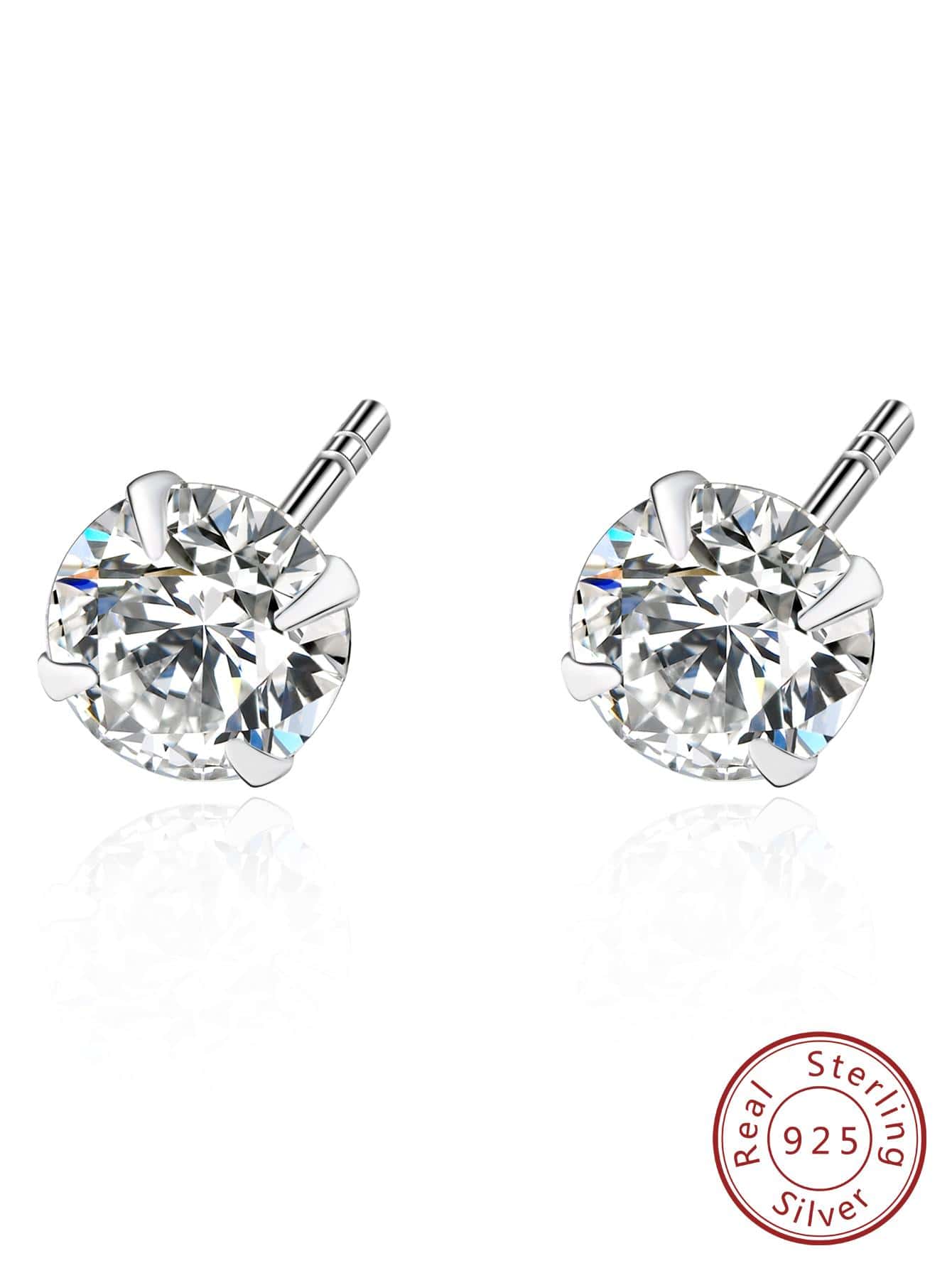 Classic Simple Diamond Stud Luxurious 925 Silver Earrings - Silver - View 1
