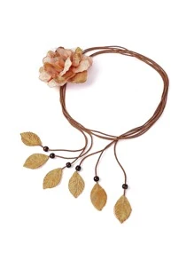 1pc Women Leaf & Flower Decor Boho Rope Belt For Dress Decoration - Camel - View 4