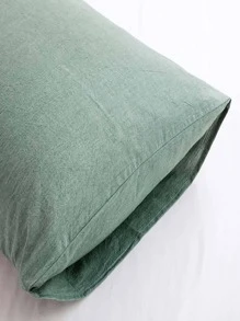 100% Washed Cotton Duvet Cover Set, Durable Fade-Resistant Natural Bedding Set (No Comforter) - Green - View 3