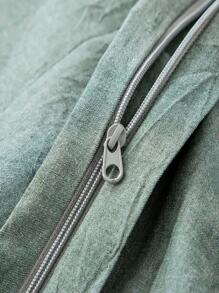 100% Washed Cotton Duvet Cover Set, Durable Fade-Resistant Natural Bedding Set (No Comforter) - Green - View 4