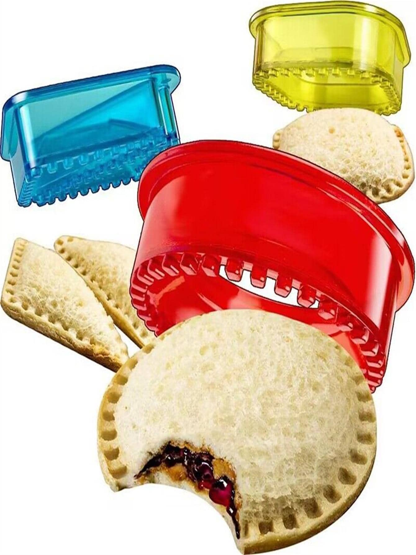 3 Piezas Juego De Cortadores Para Sándwiches (círculo Rojo, Cuadrado Amarillo, Triángulo Azul) Con Rebanador De Pan Y Cortador De Corteza, Herramientas Para Hacer Pan Casero Para El Desayuno De Los Niños - Multicolor - Ver 1