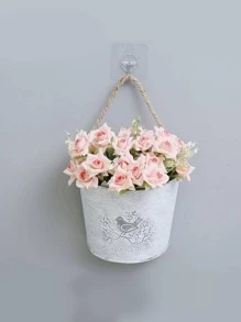 1pc Bird & Letter Graphic Hanging Planter Basket, Modern Iron Decorative Flower Pot Holder For Garden - White - View 3
