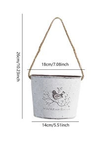 1pc Bird & Letter Graphic Hanging Planter Basket, Modern Iron Decorative Flower Pot Holder For Garden - White - View 8